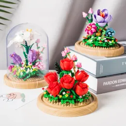 Creative Immortal Flower Building Block City Rose Cactus Bonsai Plant Mini Block Toys For Girls Gift Diy Bricks Assembly Toys