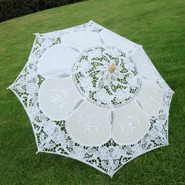 Guarda -chuva decorativa de pano de renda vintage Casamento de noiva artesanato branco parasol parasol Sun Umbrella Photography adereços