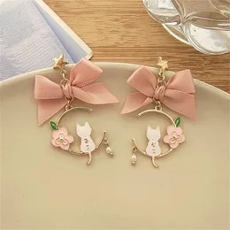 Dangle Earrings Korean Fashion Bow Asymmetric For Women Sweet Cute Cartoon Kitten Flower Tassel Jewelry Gifts