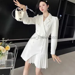 Top quality Womens Designer suit dress Clothing Prado High grade pressure pleated patchwork dress girl's triangle fashion French shopping and dating dress