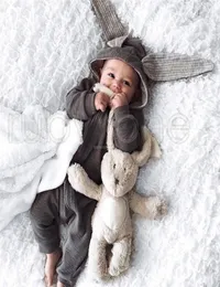 Onesies bebek uyku kulakları tavşan romper rra3572 giyim fermuarlı kapüşonlu bodysuit çanta bebek yürümeye başlayan tulumlar bebekler