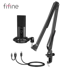 Microphones FIFINE USB C A Gaming Streaming Microphone Kit for PC Computer Arm Stand Mute Button Gain Studio Mic for Podcast RecordingT683