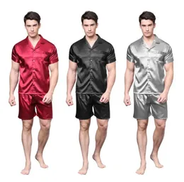 Tonycandice cetim pijamas de seda para homens Rayon Silk Sleepwear Summer Male Paijama estabelecido camisola macia para homens pyjamas7364478