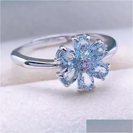 Кластерные кольца Sier Ring Jewelry с натуральным аквамарином Gemstone 3 4 мм для женского банкет