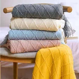 Cobertores Sofá de xale de malha nórdica cobertor com borlas com lenço de lenço de lã de lã TV Bed End Decor Drop Ship
