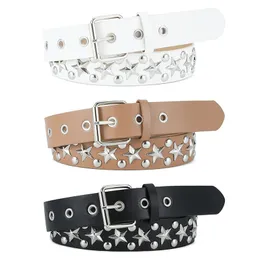 2024 Ny europeisk och amerikansk ringstil Punk Trend Ladies Pin Buckle Belt Fashion Wild Hip-Hop Hot Girl Student PU BELE FEM POINTE STAR Mönsterbredd 3,8 cm