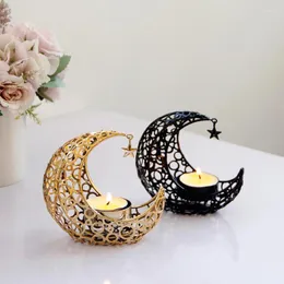 Candle Holders Luxury Moon Star Holder Black Golden Metal Candlestick For Gifts Home Decorations