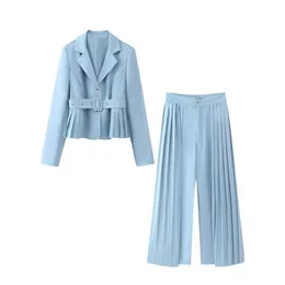 Zach Ailsa Spring Product Womens Wear Minimalist Belt Wrinkled Suit High midje Casual Pants Fashion Set 240403