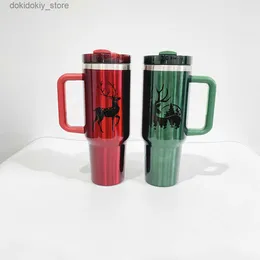 Mugs H2.0 40oz lare capacity stainless steel Adorable Christmas Style red and reen sublimation lossy Metallic look Custom outdoor travel mus tumbler L49