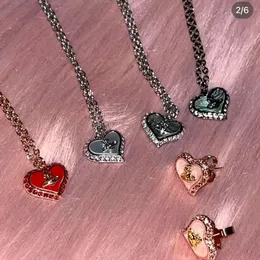 위성 하트 골드 목걸이 여자 Viviennes Westwood Jewelry 멋진 사랑 색상 프리티틸 라리아 다이아몬드 귀걸이 목걸이 요정 부드럽고 달콤한