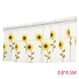 Semi-Sheer Sunflower Half Curtain Kort drapering Rod Pocket Valance Balkong vardagsrumsfönster draperar 0,8x0,5 m