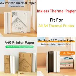 Impressoras Peripage A40 Papel térmico A4 Papel de impressora 500 folhas 210x30mm 210x297mm Máquina de fax térmica 1015 anos