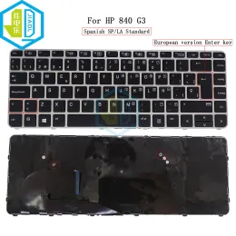 Teclados notebook em espanhol latino teclado para hp elitebook 740 745 840 G3 G4 843 745G3 ES Espanha Teclados para laptop Silver Frame OEM Novo