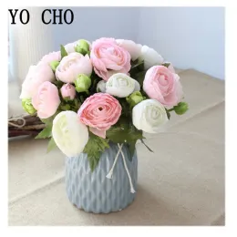 Yo cho 10 teste tè artificiale fiori di rosa sposa sposa bouquet seta falsa flores fai da te tavolo da casa decorazione vaso fiore rosa