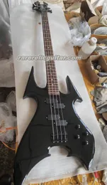 No estoque B rico besta preto de baixo elétrico guitarra através do corpo, 4 cordas, formas raras, hardware preto, incrustações de diamante