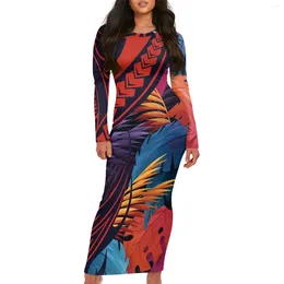 Lässige Kleider polynesischer Stammes Hawaiian Totem Tattoo Hawaii Drucke Breite Ärmel Maxi Kleid Fashion Elegant Ladies Chic Club Urlaub Street