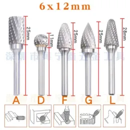 5pcs Sortierte 12 -mm -Kopf -Wolfram -Carbid -Rotary Point Burr Die Mühle 6 -mm -Schaft -Fräser -Schleifwerkzeuge ACDEFGHLMN