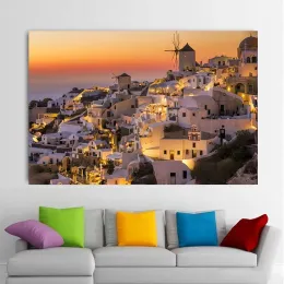 Greek Landscape Santorini Island Town Canvas Painting Blue Dome Church Posters Aegean Sea Prints Wall Art Pictures Home Decor
