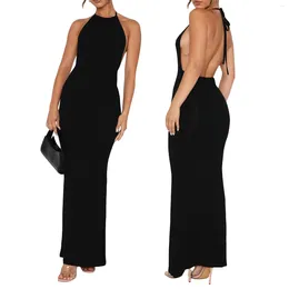 فساتين غير رسمية Heziowyun Women's Halter Tie-up Boodbless Bodycon Long Long Dressless Colling Cocktail Cocktail Party