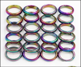 Band Rings Jewelry 6Mm Retro Fashion Hematite Colorf Ring Width Cambered Surface Rainbow Color Christmas Present Dhtwk8153377