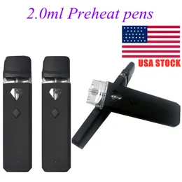 Stock USA personalizzato da 2,0 ml Penna di vapo usa e getta preriscaldamento da 2 ml di baccelli da 220 mAh batteria ricaricabile Kit olio spesso kit oem logo vaporizzatore dispositivo