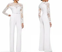 Customed Made New White Mother of the Bride Pant Suits kombinezon z długimi rękawami koronkowe ozdobne kobiety Formalne wieczór zużycie1380186