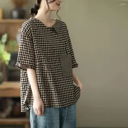 Blusa feminina feminina Blusa de decote em V Camise de camiseta estampada elegante com bolso de manga curta de bolso de pocket para streetwear