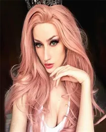 24 tum Big Curly Synthetic Wig Pink Color High Temperatur Fiber Pelucas Simulation Human Hair Wigs Wig1392022940