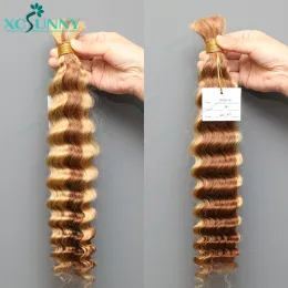 Deep Wave Bulk Human Hair For Braiding Highlight Color 30 27 Double Drawn Boho Braids Human Hair Extensions Bundles No Weft