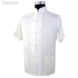Herren lässige Hemden heißer Verkauf weiß traditioneller chinesischer Stil Shirt Top Sommer Satin Polyester Hombres Camisa Größe S M L xl xxl xxxl M0015 240409