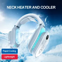 Kuddar Ny hängande kylhals Massager Cooler Heater Mini Portable Air Conditioner Bladeless Fan Wireless Cold Hot Compress Massage