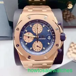 AP Functional Wrist Watch Royal Oak Offshore Series 26238or Rose Gold Blue Dial Mens Fashion Leisure Business Sport Machinery Chronograph Watch