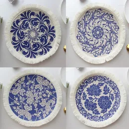 Bordmattor Fashion Blue and White Porcelain Braid Linen Tryckt Place Mat Pad Cloth Coffee Placemat Cup Christmas Dish Doily