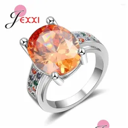 Anelli a grappolo Donne europee Oval arancione Cz Cristal Engagement 925 Sterling Sier Bande Gioielli all'ingrosso ANILLOS Bague Delivery Delivery R otvfb