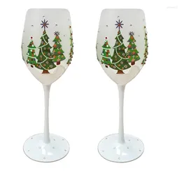 Şarap Gözlükleri 2 PCS Yaratıcı Noel Ağacı El boyaması Kristal Kırmızı Cam Avrupa Goblet Kupası Parti Ev Dekorasyon Hediyeleri
