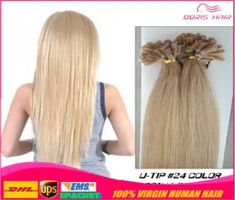 Silkeslen rak 100 g Förbonnad italiensk keratin nagelspets u Tip Fusion Indian Remy Human Hair Extensions 100 Strands 16quot22quot3812033