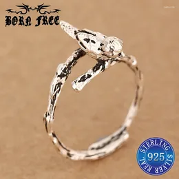 Cluster Rings 925 Sterling Silver Couple Set Ringen Anillos Mujer Bague Femme Argent smycken gren Ring Bird Free Storlek för kvinnor