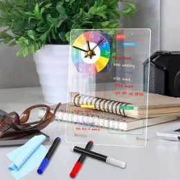 Desktop Dry Erase Board | 15x20cm Clear Acrylic Memo Board | Daily Planner Schedule Board with Clock 3 Markers and Stand Easy