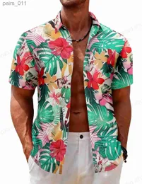 Erkekler Sıradan Gömlek Çiçek Hawaii Gömlek 3D Baskılı Mens Beach Mesleği Yaka Küba Camisa Giyim YQ240409