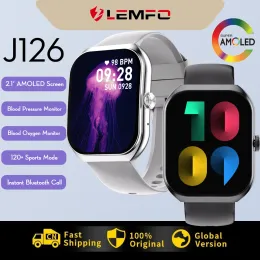 시계 LEMFO J126 SMART WATCH 2.1 인치 AMOLED 남성 여성 블루투스 콜 스포츠 스마트 워치 2023 건강 모니터 IP68 방수 PK Ultra 8