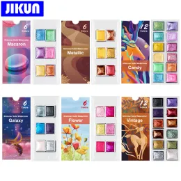 Jikun Pearlescent Solid Watercolor Paints 6/12 Färger Pearlescent Pigment Art Metallic Glitter Acuarela School Stationery