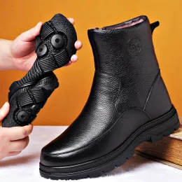 Stövlar vinter midcalf stövlar män får pälsskor brittisk stil sida zip äkta läder ull varma stövlar tjocka botten nonslip loafers