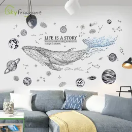 Adesivos de parede de baleia geométrica criativa Sofá de salas de estar decoração de parede decoração do quarto adesivo auto-adesivo decoração doméstica