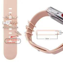 1SET Diamond Ornament Metal Charms Silicone Strap Ring Ring For Apple Watch Band Decore Association لسوار IWatch