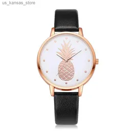 Avanadores de pulso Novo padrão de abacaxi de moda Mulheres es simples quartzo branco vintage Leather Ladies Wristes Drop Shipping Clock240409