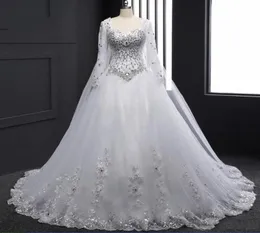 Beyaz organza uzun kollu balo elbisesi artı beden plaj gelinlik kristal abito da sposa gerçek po gelinlik wrap h0325236384