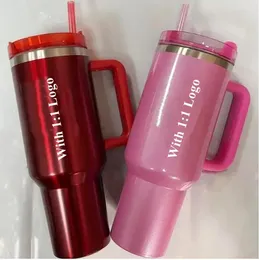 US stock Holiday red Tumbler Quencher H2.0 40oz Stainless Steel Tumblers Cups Silicone handle Lid 2nd Generation Winter Pink Car mugs WaterMelon Moonshine GG0222