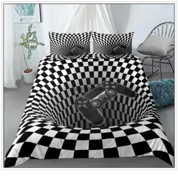 Sängkläder sätter svartvitt geometriskt abstraktionsspelhandtag Set Gamer Bedroom Gamepad Däcke Cover Home Decorkids Gift