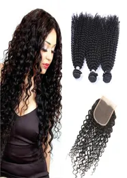 8a Cabelo encaracolado da Malásia com fechamento Jerry Curl 3pcs Pacéis de cabelo humanos com encerramentos de renda Malásia Cabelo cacheado com C5443659