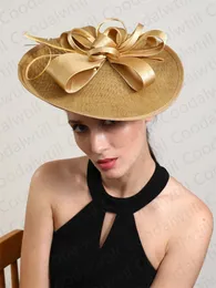 Złoty fascynator kapelusz ślubny opaska na głowę elegancka szyk derby hat Kentucky impreza Chapeau Cap Bride Hair Akcesoria 240401